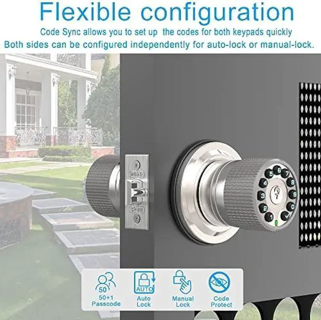 Alt view image 4 of 6 - Double Sided Keypad Door Knob with Dual Cylinders and Key Alike, iuknob Keyless Entry Smart Door Lock for Entrance, Fence, Gate, Swimming Pool,Waterproof and Weatherproof for Outdoor & Interior Door.