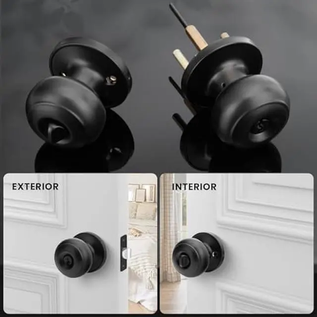 Alt view image 3 of 6 - Haidms Black Door Knobs with Lock and Key, Keyed-Alike, 5 Pack, Matte Black, Zinc Alloy & Stainless Steel, Adjustable, 2-3/8 to 2-3/4 Inches, Outdoor, Industrial Style