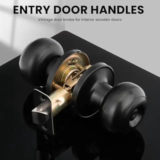 Alt view image 5 of 6 - Haidms Black Door Knobs with Lock and Key, Keyed-Alike, 5 Pack, Matte Black, Zinc Alloy & Stainless Steel, Adjustable, 2-3/8 to 2-3/4 Inches, Outdoor, Industrial Style