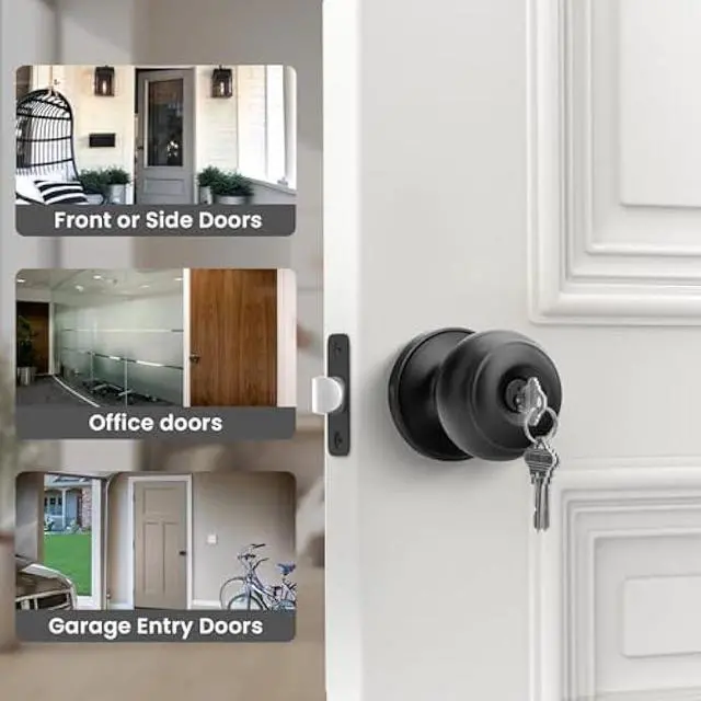 Alt view image 6 of 6 - Haidms Black Door Knobs with Lock and Key, Keyed-Alike, 5 Pack, Matte Black, Zinc Alloy & Stainless Steel, Adjustable, 2-3/8 to 2-3/4 Inches, Outdoor, Industrial Style