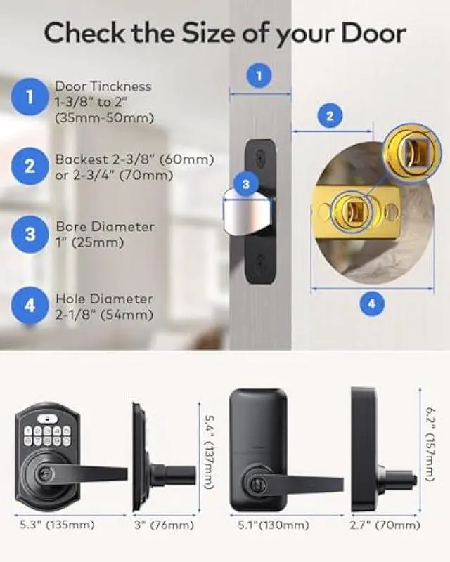 Alt view image 4 of 5 - TEEHO TE004 Keyless Entry Keypad Door Lock with Handle - Smart Digital Electronic Lock for Interior Door with Anti-Peeping, Auto Lock & Passage Mode - Easy Installation - Matte Black