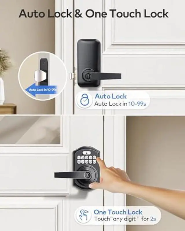 Alt view image 3 of 5 - TEEHO TE004 Keyless Entry Keypad Door Lock with Handle - Smart Digital Electronic Lock for Interior Door with Anti-Peeping, Auto Lock & Passage Mode - Easy Installation - Matte Black