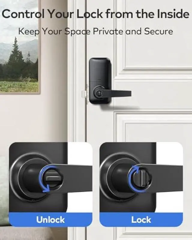 Alt view image 5 of 5 - TEEHO TE004 Keyless Entry Keypad Door Lock with Handle - Smart Digital Electronic Lock for Interior Door with Anti-Peeping, Auto Lock & Passage Mode - Easy Installation - Matte Black