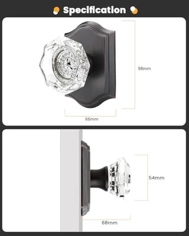 Alt view image 2 of 7 - Gobrico 2 Pack Half Dummy Hardware with Octagonal Crystal Glass Knob,Inactive Dummy Knobs for Hall Closet Pantry Room,No Locking Mechanism,Oil Rubbed Bronze Finish