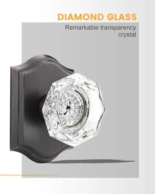 Alt view image 3 of 7 - Gobrico 2 Pack Half Dummy Hardware with Octagonal Crystal Glass Knob,Inactive Dummy Knobs for Hall Closet Pantry Room,No Locking Mechanism,Oil Rubbed Bronze Finish