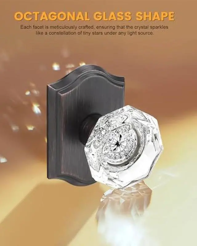 Alt view image 4 of 7 - Gobrico 2 Pack Half Dummy Hardware with Octagonal Crystal Glass Knob,Inactive Dummy Knobs for Hall Closet Pantry Room,No Locking Mechanism,Oil Rubbed Bronze Finish