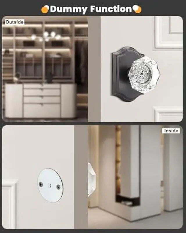 Alt view image 5 of 7 - Gobrico 2 Pack Half Dummy Hardware with Octagonal Crystal Glass Knob,Inactive Dummy Knobs for Hall Closet Pantry Room,No Locking Mechanism,Oil Rubbed Bronze Finish