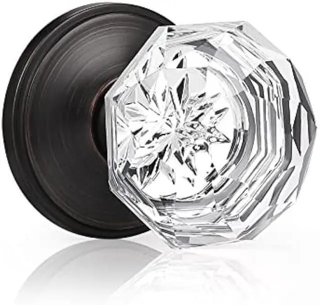 Main image of KNOBWELL 2 Pack Crystal Door Knobs Individual Dummy Door Knob Oil Rubbed Bronze Finish, Single Sided Interior Door Use Faceted Crystal Door Knobs