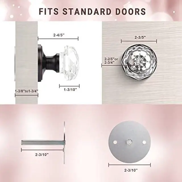 Alt view image 2 of 6 - KNOBWELL 2 Pack Crystal Door Knobs Individual Dummy Door Knob Oil Rubbed Bronze Finish, Single Sided Interior Door Use Faceted Crystal Door Knobs