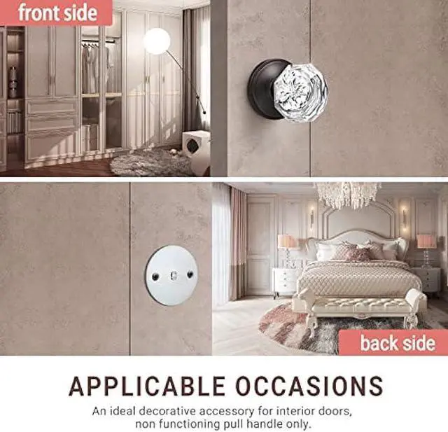 Alt view image 4 of 6 - KNOBWELL 2 Pack Crystal Door Knobs Individual Dummy Door Knob Oil Rubbed Bronze Finish, Single Sided Interior Door Use Faceted Crystal Door Knobs