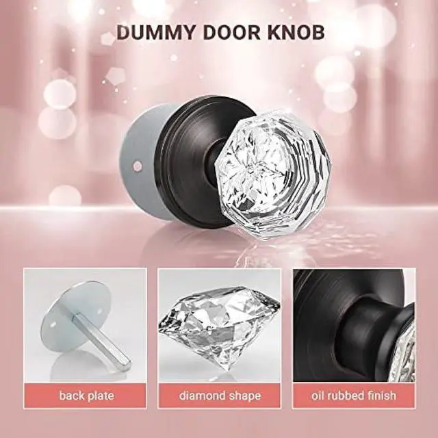 Alt view image 5 of 6 - KNOBWELL 2 Pack Crystal Door Knobs Individual Dummy Door Knob Oil Rubbed Bronze Finish, Single Sided Interior Door Use Faceted Crystal Door Knobs