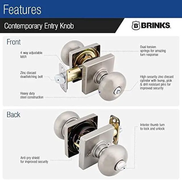 Alt view image 5 of 6 - BRINKS Contemporary Keyed Entry Ball Door Knob, Modern Lock Set, Interior Door Knobs for Sleek Home Decor - Satin Nickel