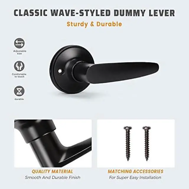Alt view image 5 of 5 - KNOBWELL 1 Pack Single Sided Dummy Door Levers Matte Black Finish Dummy Door Knobs, Classic Dummy Door Handle for Closet, Interior Door Use
