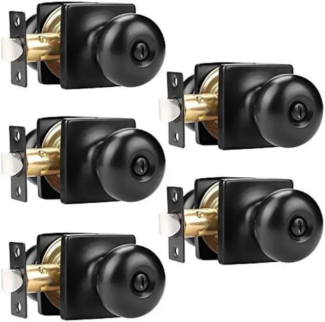 Main image of GOBEKOR 5 Pack Matte Black Privacy Door Knobs Stainless Steel Keyless Interior Door Knob with Lock Bedroom Bathroom Round Door Knob