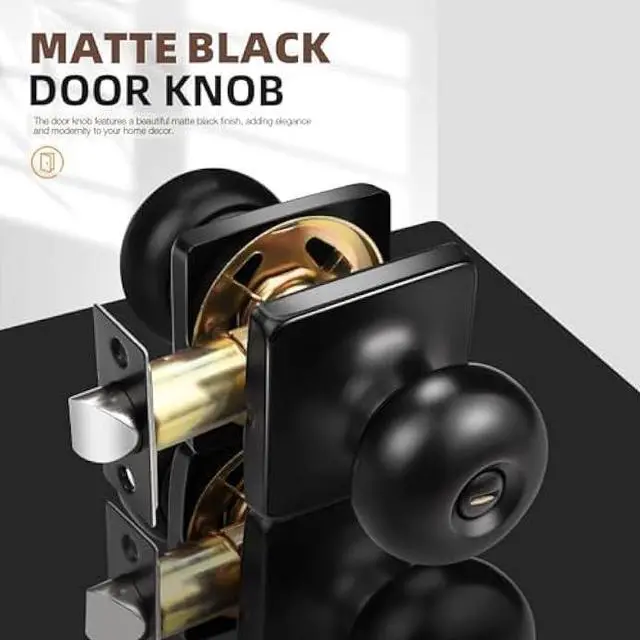 Alt view image 2 of 5 - GOBEKOR 5 Pack Matte Black Privacy Door Knobs Stainless Steel Keyless Interior Door Knob with Lock Bedroom Bathroom Round Door Knob