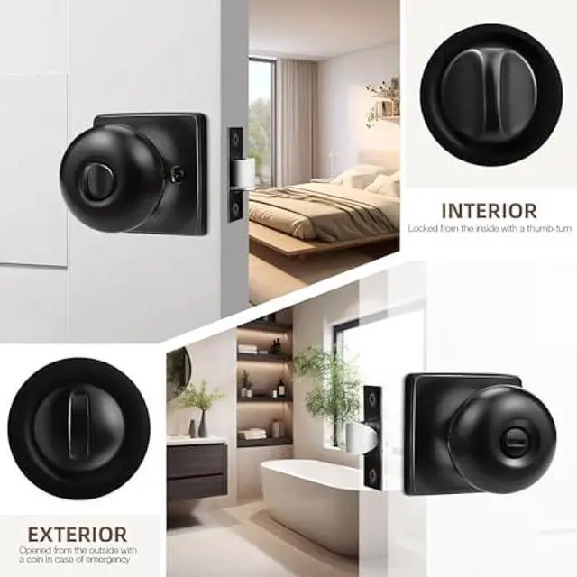 Alt view image 4 of 5 - GOBEKOR 5 Pack Matte Black Privacy Door Knobs Stainless Steel Keyless Interior Door Knob with Lock Bedroom Bathroom Round Door Knob