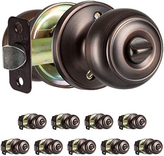 Main image of Ilyapa Privacy Door Knob for Bed/Bath - Colonial, Oil Rubbed Bronze Interior Keyless Turn Thumb Locking Round Door Handle, Oil Rubbed Bronze, 10 Pack