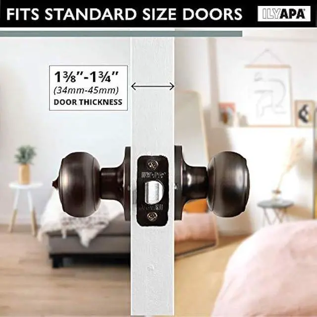 Alt view image 5 of 5 - Ilyapa Privacy Door Knob for Bed/Bath - Colonial, Oil Rubbed Bronze Interior Keyless Turn Thumb Locking Round Door Handle, Oil Rubbed Bronze, 10 Pack