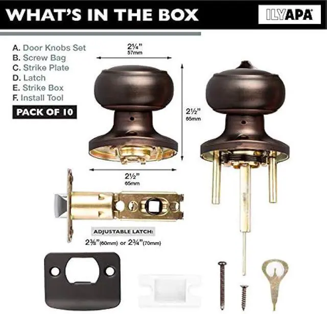 Alt view image 2 of 5 - Ilyapa Privacy Door Knob for Bed/Bath - Colonial, Oil Rubbed Bronze Interior Keyless Turn Thumb Locking Round Door Handle, Oil Rubbed Bronze, 10 Pack