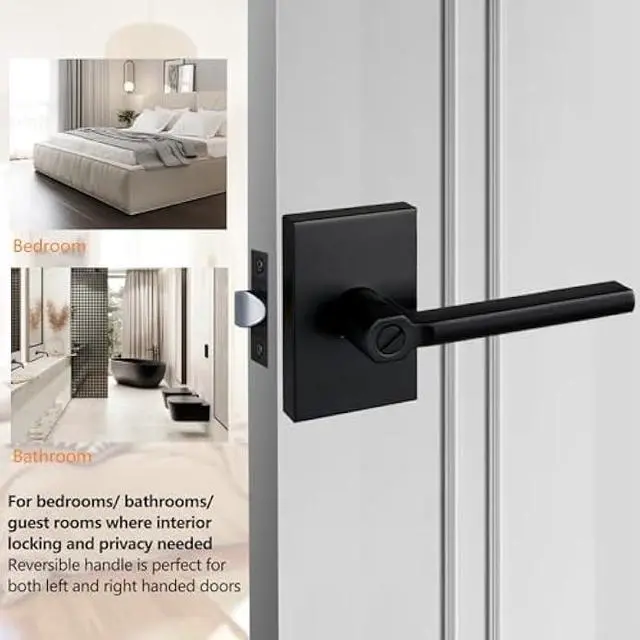 Alt view image 3 of 6 - NEWBANG Long Plate Bed and Bath Room Door Lever for Privacy Bathroom and Interior Door Heavy Duty Door Lock Handle in Matte Black FinishMDC894-DB-BK-10P