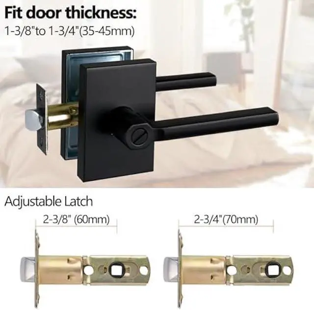 Alt view image 4 of 6 - NEWBANG Long Plate Bed and Bath Room Door Lever for Privacy Bathroom and Interior Door Heavy Duty Door Lock Handle in Matte Black FinishMDC894-DB-BK-10P