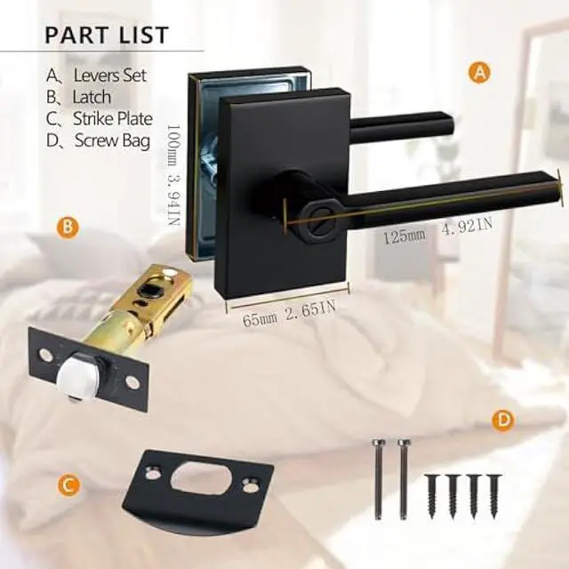 Alt view image 6 of 6 - NEWBANG Long Plate Bed and Bath Room Door Lever for Privacy Bathroom and Interior Door Heavy Duty Door Lock Handle in Matte Black FinishMDC894-DB-BK-10P