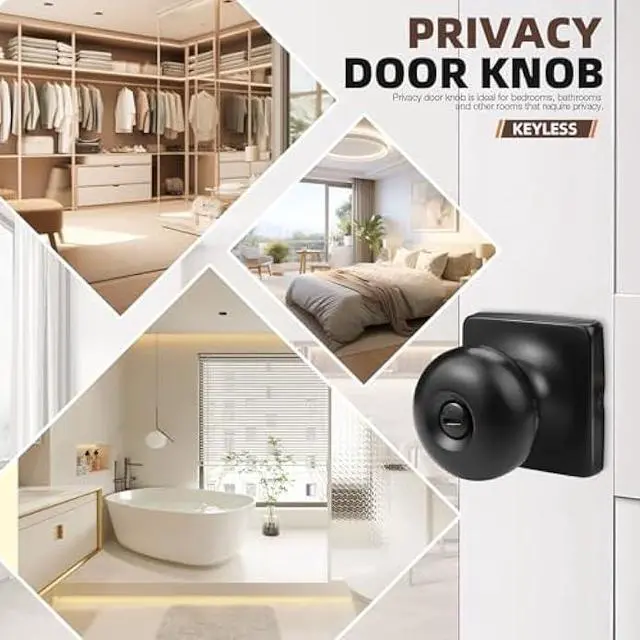 Alt view image 3 of 5 - GOBEKOR 5 Pack Matte Black Privacy Door Knobs Stainless Steel Keyless Interior Door Knob with Lock Bedroom Bathroom Round Door Knob