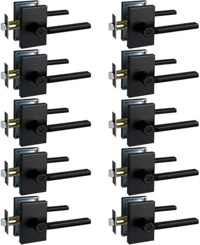 Main image of NEWBANG Long Plate Bed and Bath Room Door Lever for Privacy Bathroom and Interior Door Heavy Duty Door Lock Handle in Matte Black FinishMDC894-DB-BK-10P