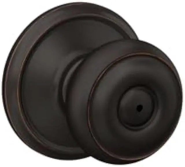 Alt view image 2 of 5 - Schlage F40 GEO 716 Georgian Door Knob, Bed & Bath Privacy Lock, Aged Bronze
