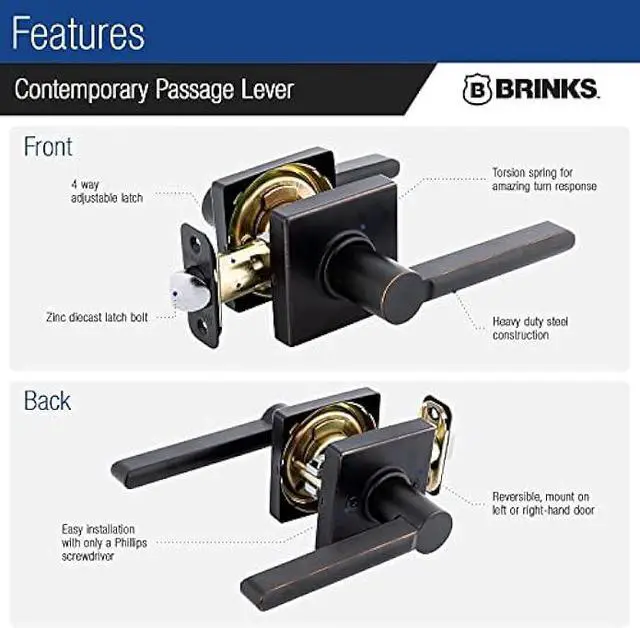 Alt view image 5 of 5 - BRINKS  6-Pack Tuscan Bronze Contemporary Interior Passage Straight Door Lever  Keyless Oil Rubbed Bronze Finish Non-Locking Straight Door Handle