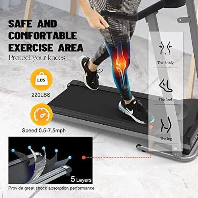 Alt view image 3 of 7 - Home Foldable Treadmill with Incline, Folding Treadmill for Home Workout, Electric Walking Treadmill Machine 15 Preset or Adjustable Programs 250 LB Capacity MP3 (Black)