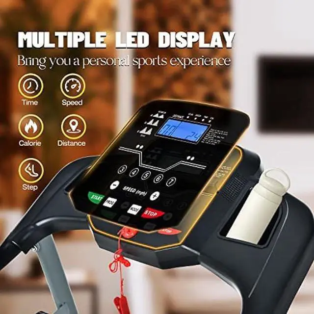 Alt view image 4 of 7 - Home Foldable Treadmill with Incline, Folding Treadmill for Home Workout, Electric Walking Treadmill Machine 15 Preset or Adjustable Programs 250 LB Capacity MP3 (Black)