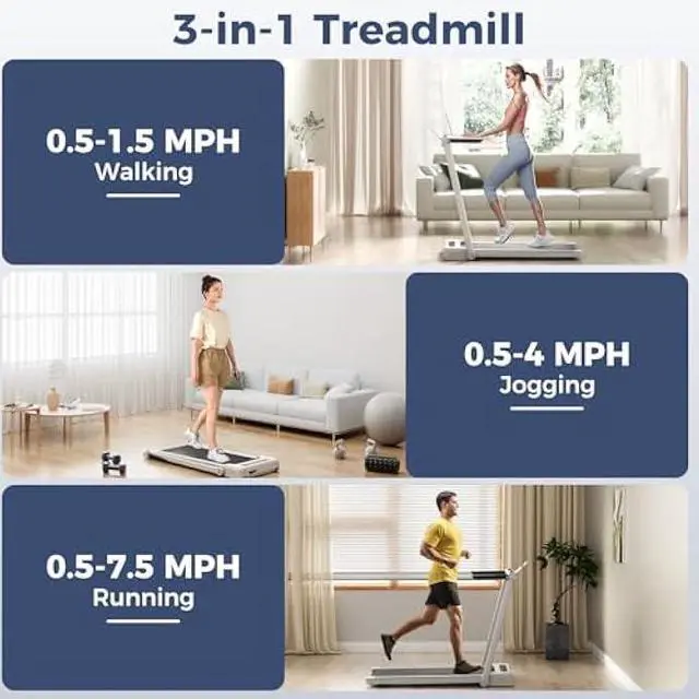 Alt view image 2 of 5 - GYMAX Walking Pad Treadmill, 3 in 1 Folding Treadmill with Removable Desktop, Remote & 12 Preset Programs, 2.5 HP Under Desk Walking Pad Running Machine for Home Gym Exercise Workout