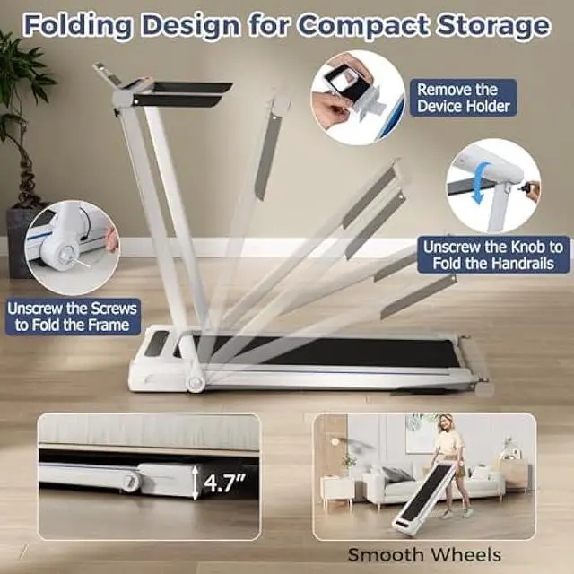 Alt view image 5 of 5 - GYMAX Walking Pad Treadmill, 3 in 1 Folding Treadmill with Removable Desktop, Remote & 12 Preset Programs, 2.5 HP Under Desk Walking Pad Running Machine for Home Gym Exercise Workout