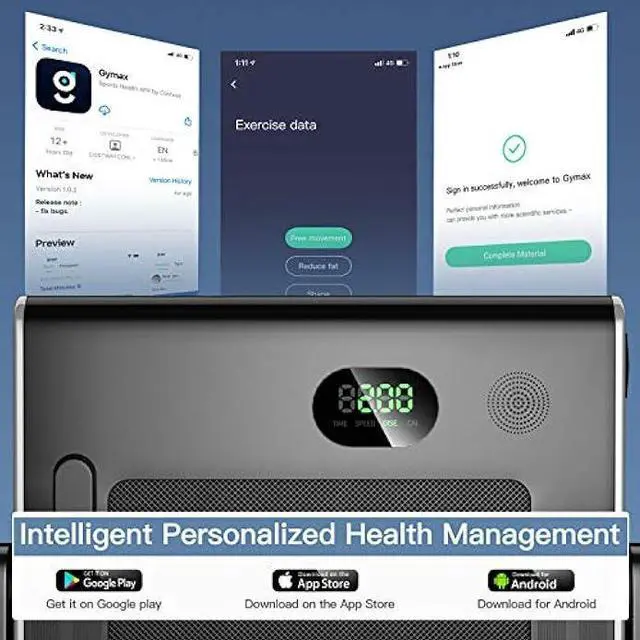 Alt view image 3 of 6 - GYMAX Walking Pad, 2.25HP Foldable Treadmill with Smart App & Remote Control, Bluetooth LED Monitor, Small Spaces Compact Running Machine, Folding Portable Under Desk Treadmill for Home Office