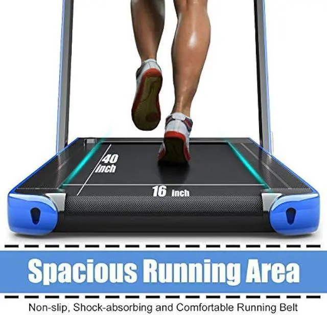 Alt view image 4 of 6 - GYMAX Walking Pad, 2.25HP Foldable Treadmill with Smart App & Remote Control, Bluetooth LED Monitor, Small Spaces Compact Running Machine, Folding Portable Under Desk Treadmill for Home Office