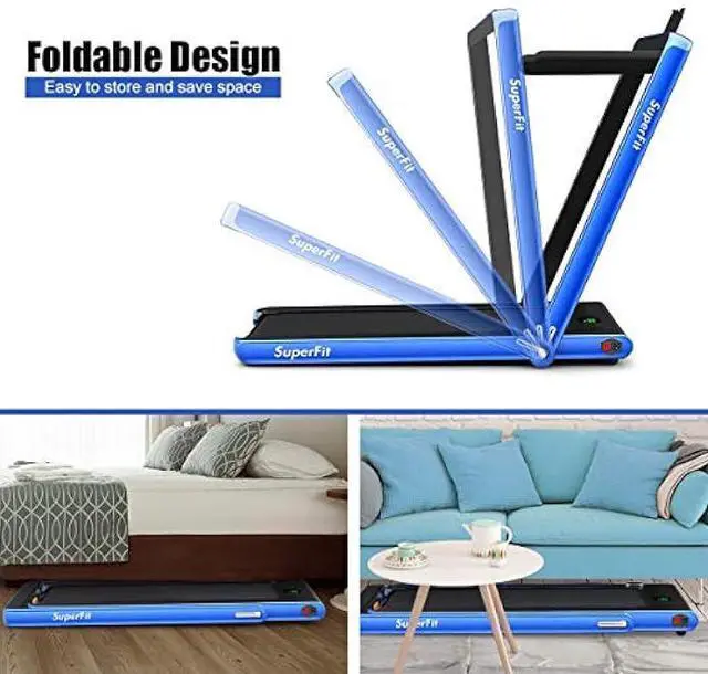 Alt view image 5 of 6 - GYMAX Walking Pad, 2.25HP Foldable Treadmill with Smart App & Remote Control, Bluetooth LED Monitor, Small Spaces Compact Running Machine, Folding Portable Under Desk Treadmill for Home Office