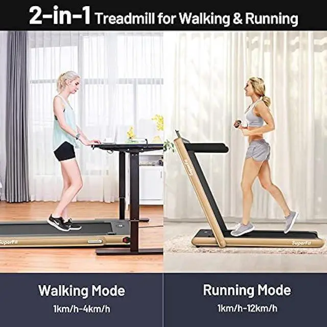 Alt view image 3 of 6 - GYMAX Walking Pad, Dual LED Display 2 in 1 Under Desk Treadmill for Home with Remote & Smart App Control, 2.25HP Foldable Portable Treadmill Running Machine for Office Small Space