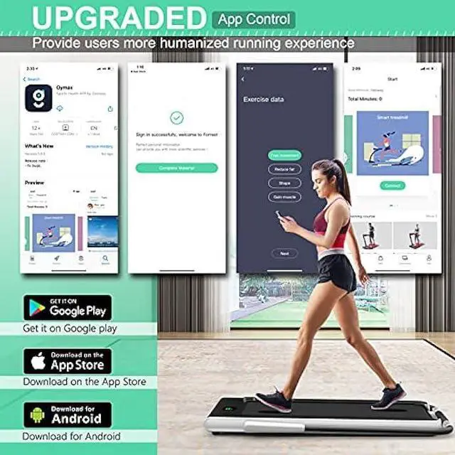 Alt view image 2 of 5 - GYMAX Walking Pad, 2 in 1 Free Installation Under Desk Treadmill with Smart App, Remote Control & LED Display, 2.25HP Foldable Portable Compact Running Machine for Small Spaces Home Office