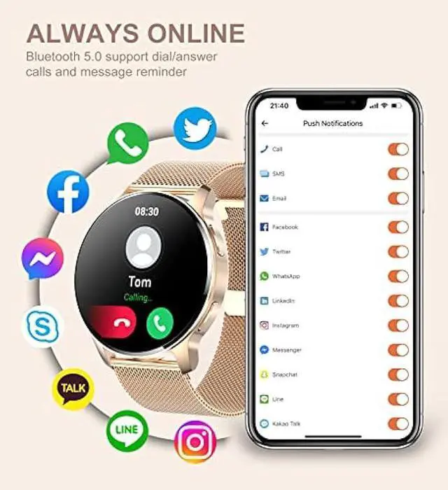 Alt view image 2 of 5 - Iaret Smart Watch for Women (Answer/Make Call), Fitness Tracker for Android and iOS Phones Waterproof Smartwatch with 1.32 HD Full Touch Screen AI Voice Control Heart Rate Sleep Monitor Pedometer