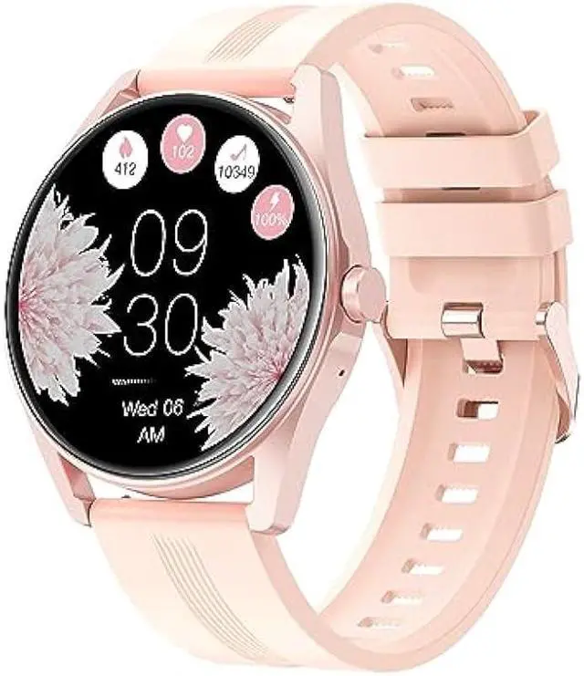 Main image of HUAKUA Smart Watches for Women Men (Answer/Make Calls) Compatible with iPhone/Android Phones, Round Smartwatch Digital Watch Fitness Tracker with Heart Rate Monitor Sleep Tracker Waterproof Pink