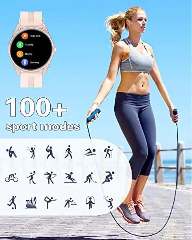 Alt view image 3 of 6 - HUAKUA Smart Watches for Women Men (Answer/Make Calls) Compatible with iPhone/Android Phones, Round Smartwatch Digital Watch Fitness Tracker with Heart Rate Monitor Sleep Tracker Waterproof Pink