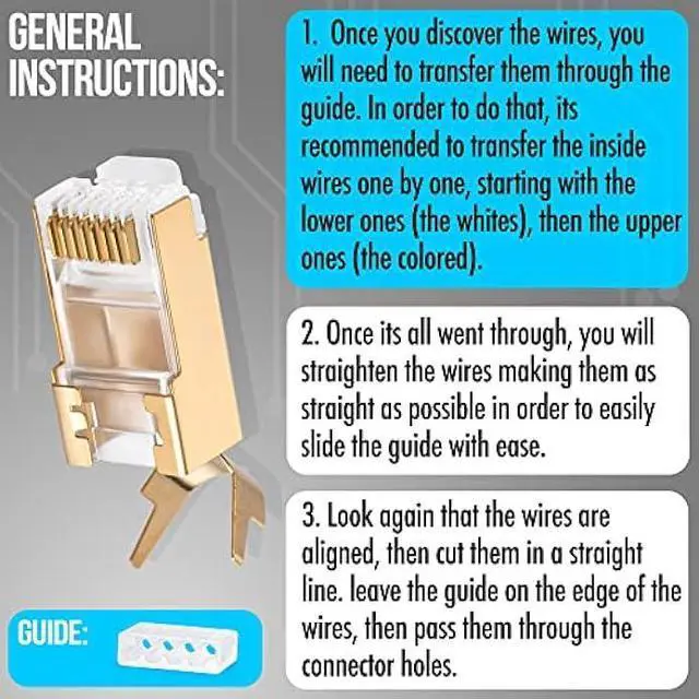 Alt view image 2 of 5 - Everest Media Solutions RJ45 Cat7 & Cat6A Pass Through Connectors - 30 Pcs, 50UM Gold Plated Shielded FTP/STP External Ground for 23 AWG Network Cable