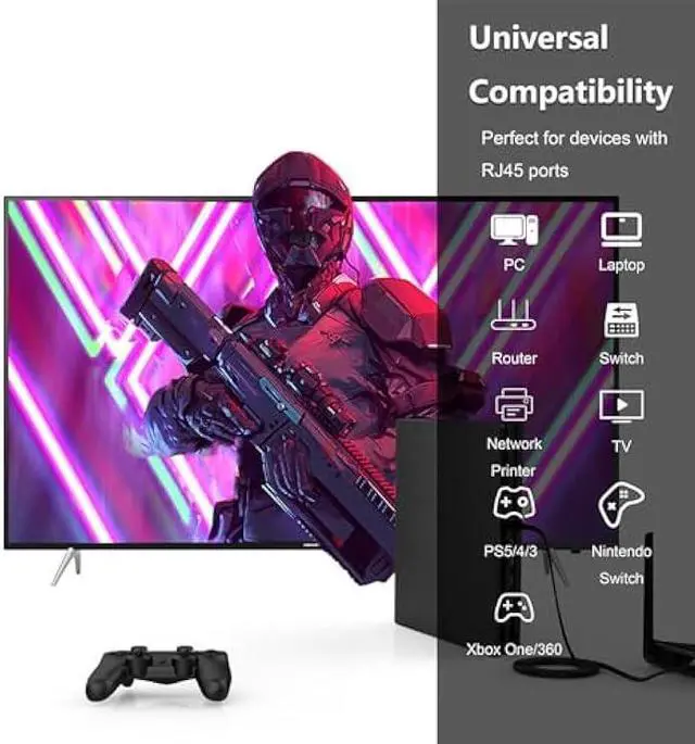 Alt view image 5 of 6 - Cat 7 Ethernet Cable 100 ft High Speed 10Gbps 600MHz, Shielded Long Ethernet Cord, LAN Cable with RJ45, Flat Internet Network Patch Cord, Fast LAN Wire for Gaming, PS5/4/3, Xbox, Modem, Router