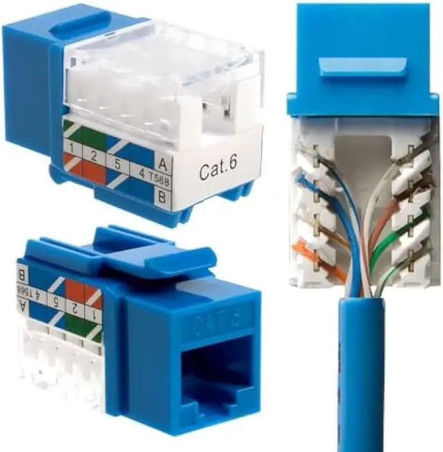 Main image of SATMAXIMUM 20 Pack Cat6 Keystone Ethernet Wall Jacks RJ45 Punch Down Slim Profile UTP Blue, 45 Degree for Patch Panel & Wall Plate, Supports Up to 10Gbps