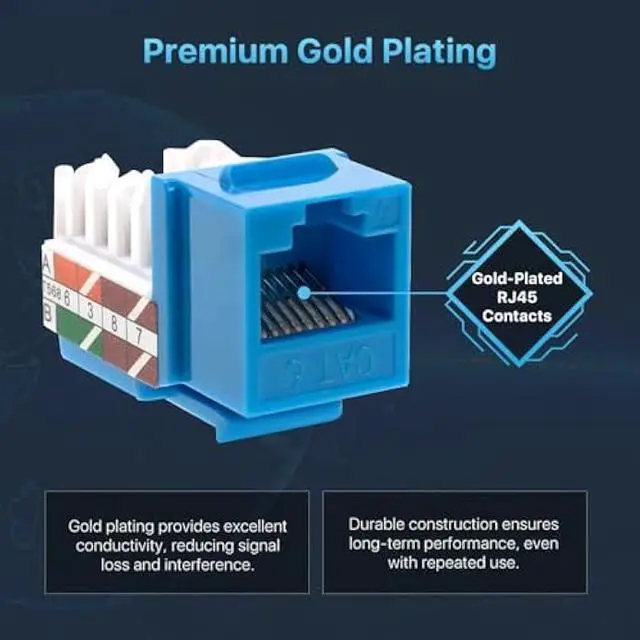 Alt view image 3 of 5 - SATMAXIMUM 20 Pack Cat6 Keystone Ethernet Wall Jacks RJ45 Punch Down Slim Profile UTP Blue, 45 Degree for Patch Panel & Wall Plate, Supports Up to 10Gbps