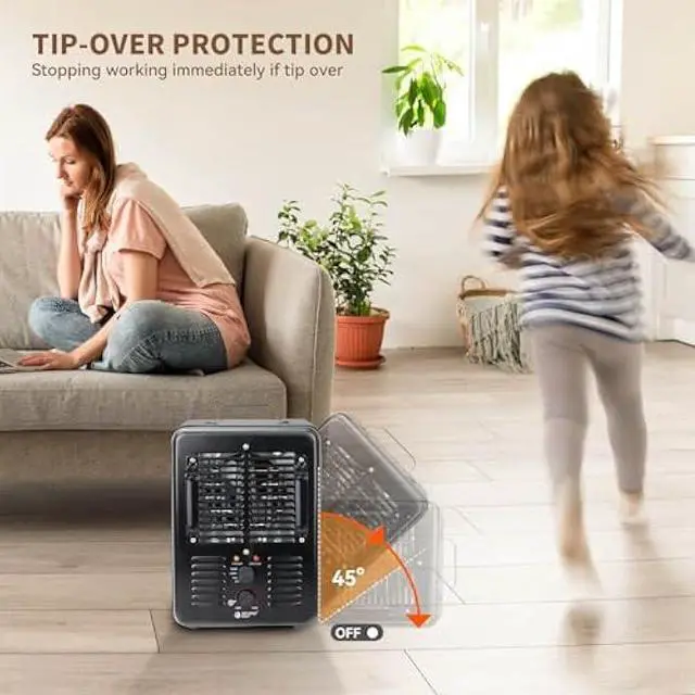 Alt view image 5 of 5 - Milkhouse Space Heater, 1300W/1500W Electric Heater with Thermostat, 3 Heat Settings, Safe and Quiet for Home Garage Workshop Warehouse, Black