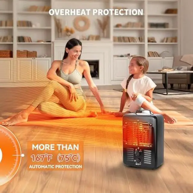 Alt view image 4 of 5 - Milkhouse Space Heater, 1300W/1500W Electric Heater with Thermostat, 3 Heat Settings, Safe and Quiet for Home Garage Workshop Warehouse, Black