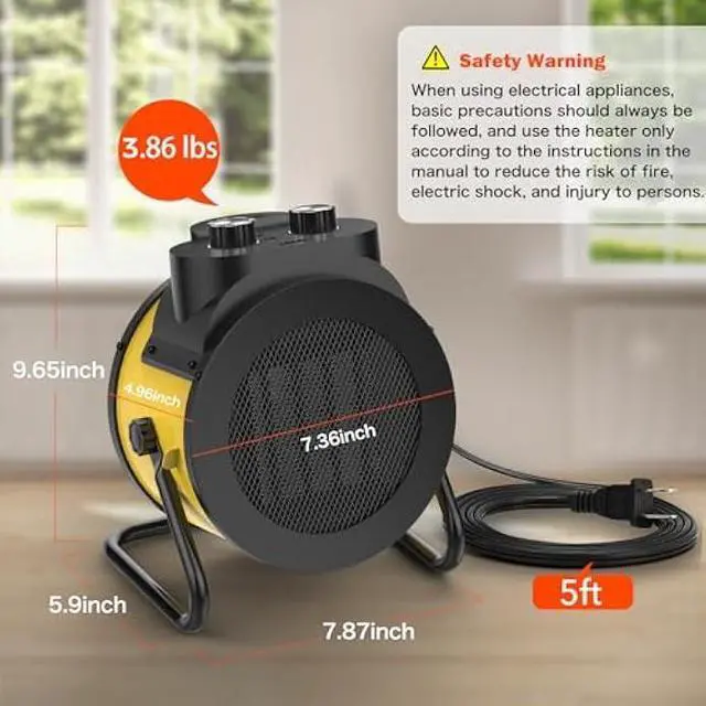 Alt view image 2 of 6 - Space Heaters for Indoor Use, 1500W PTC Electric Heater with 90°Adjustable Angle, Fast Safety Heat, Small Portable Heater for Office Home(Yellow)