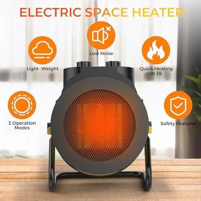 Alt view image 5 of 6 - Space Heaters for Indoor Use, 1500W PTC Electric Heater with 90°Adjustable Angle, Fast Safety Heat, Small Portable Heater for Office Home(Yellow)